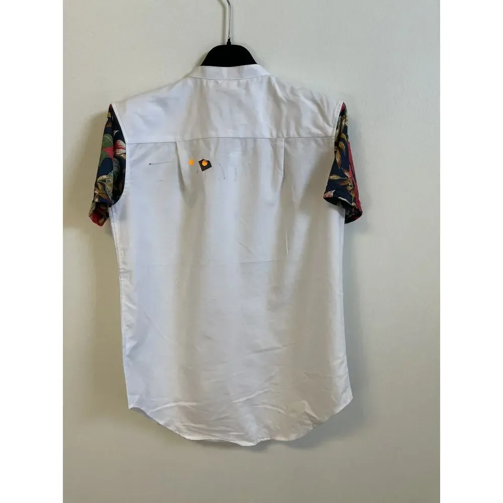 Illusive London Shirt Boys 13/14 Years Button Up White Floral Short Sleeve N32